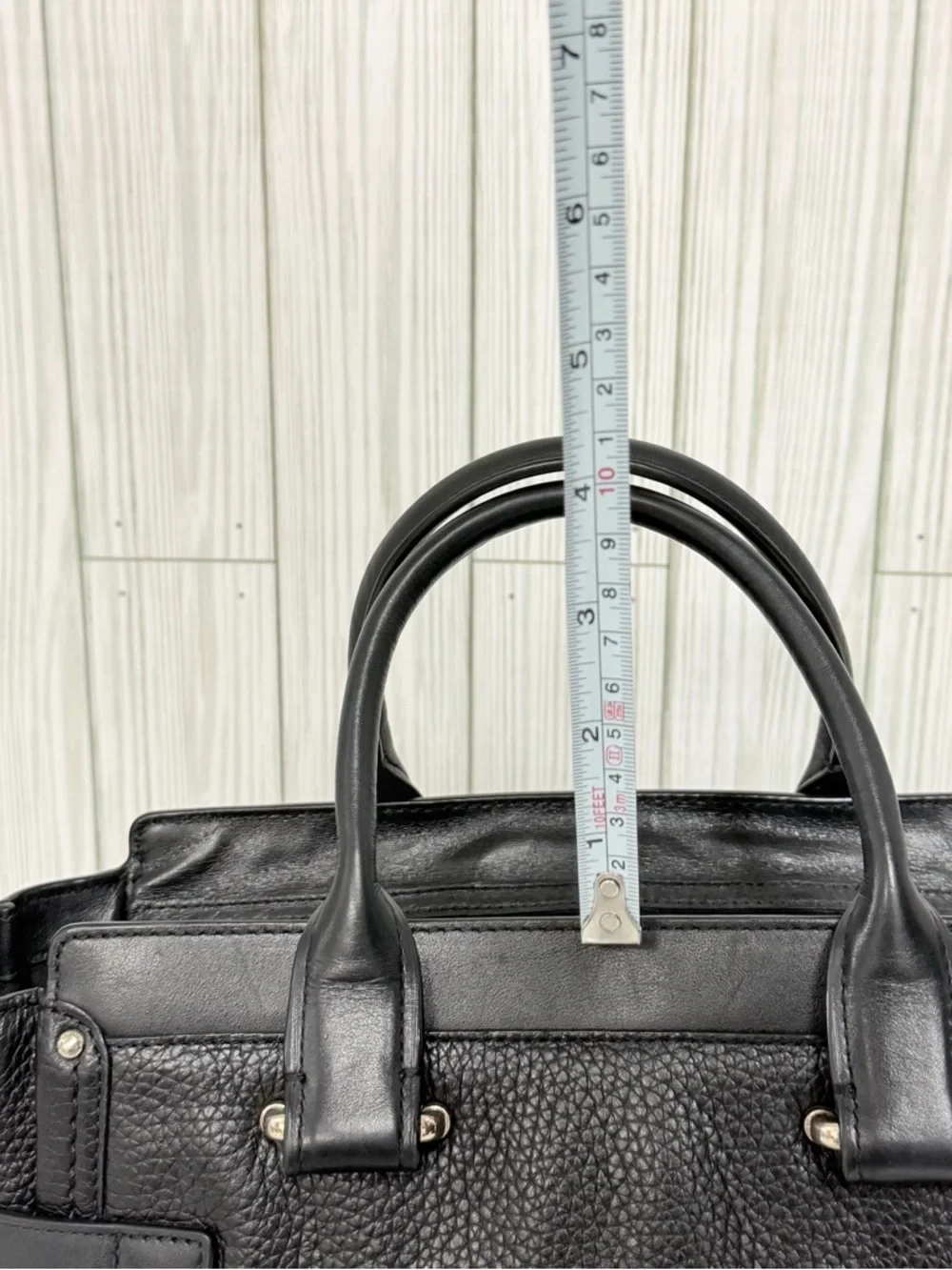 Coach Black Leather Satchel Tote Bag Turnlock Accent Pebbled Leather Handbag